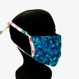 Tropical Pleated Cotton Face Mask with Tie Backs