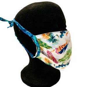 Feathers Pattern Face Mask with Tie Backs