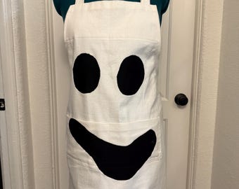 Avental de cozinha de fantasma de Halloween com bolsos, inspirado no fantasma do McDonald's.