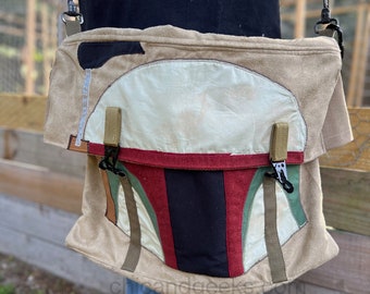 Handmade Boba Fett Inspired Messenger Bag: Suede & Cotton Applique