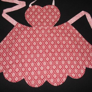 Women's Valentine Apron, Pink, Red, White, Black, Scalloped Hem, Heart Pocket and Bodice, Reversible, The Julie image 4