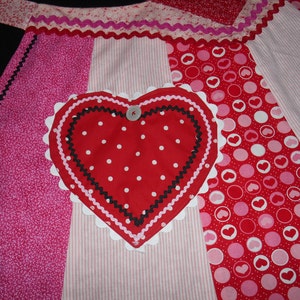 Women's Valentine Apron, Pink, Red, White, Black, Scalloped Hem, Heart Pocket and Bodice, Reversible, The Julie image 1