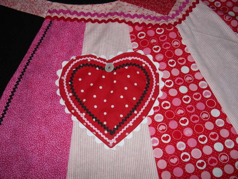 Women's Valentine Apron, Pink, Red, White, Black, Scalloped Hem, Heart Pocket and Bodice, Reversible, The Julie image 1