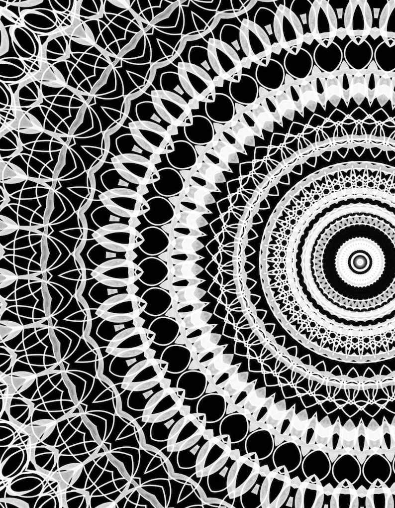 Modern room decor black and white art grey wall decor mandala Etsy