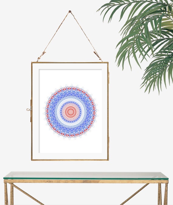 Geometric art red white and blue bohemian print office wall Etsy