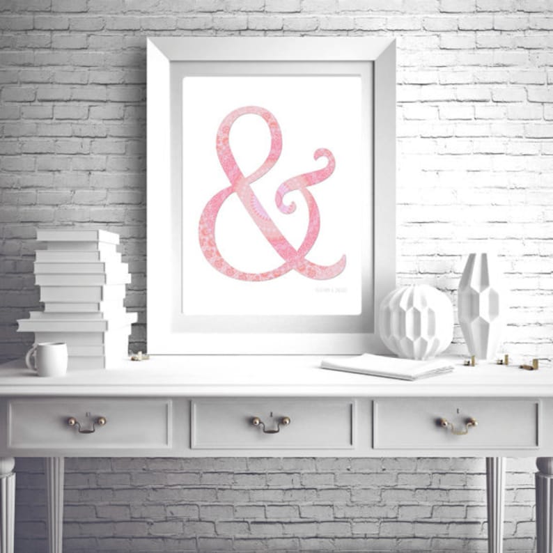 Ampersand Poster Minimalist Print Artwork Light Pink Bedroom Decor Modern Home Wall Art Orange Blue Typography Art Mandala Decoration Room