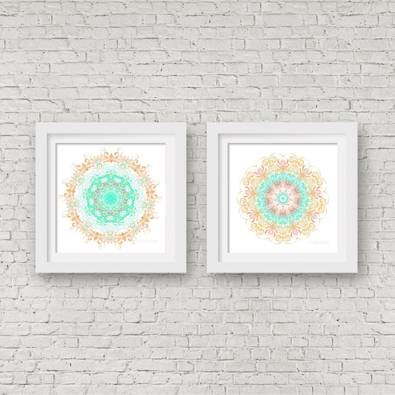 Turquoise print set matching wall art set of 2 poster two Etsy