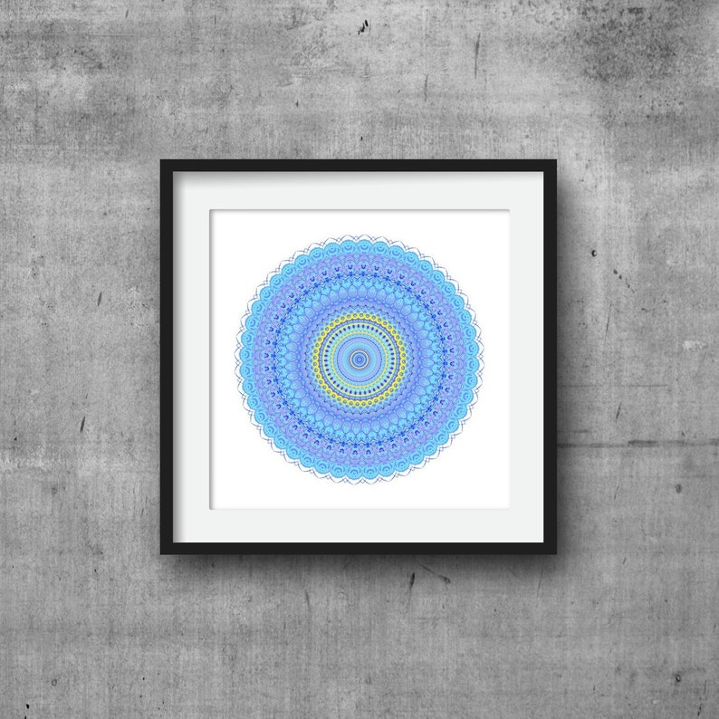 Yellow Mandala Print Yoga Poster Blue Wall Decor Purple Apartment Art Lilac Bedroom Geometric 5x7 Modern Laundry Room