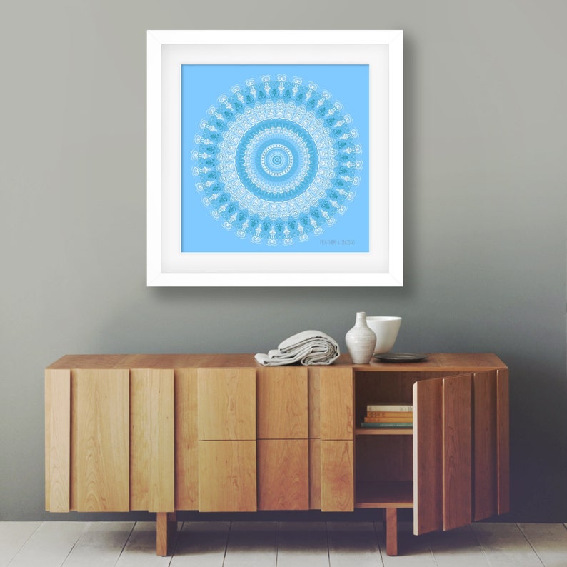 Large Gypsy Print 30x30 Wall Decor Teal Artwork Light Blue Etsy