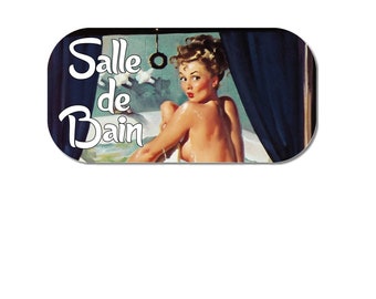 plaque de porte décorative  en bois    "salle de bain" style vintage