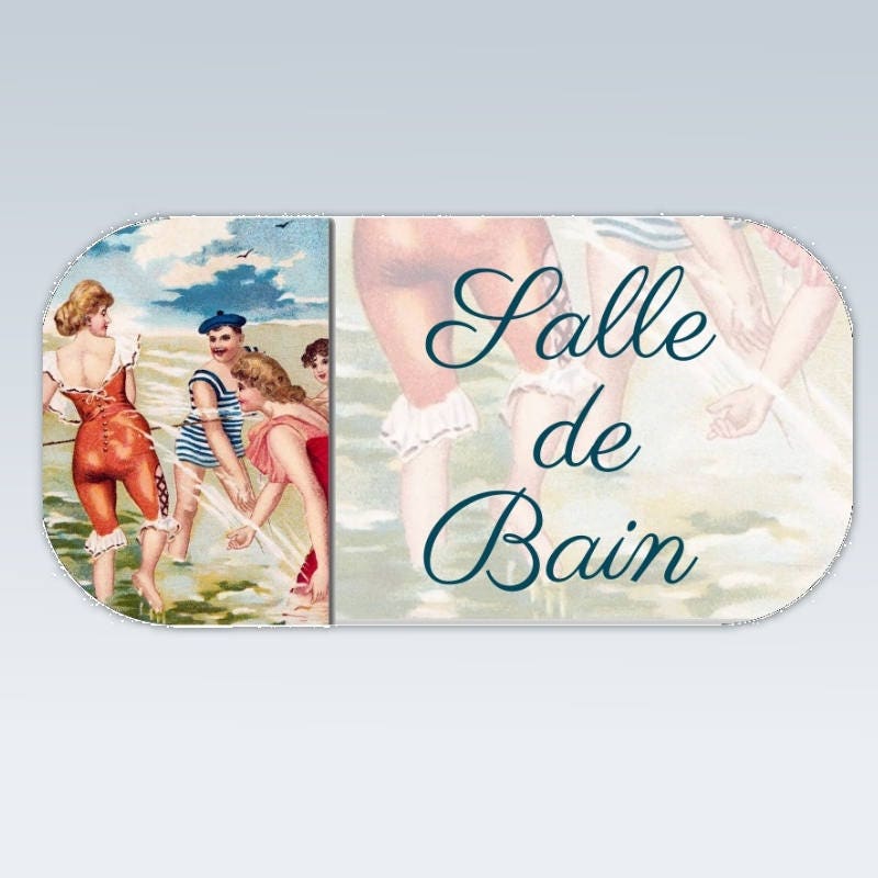 Plaque de Porte Décorative en Bois Salle Bain | Retro-Vintage 