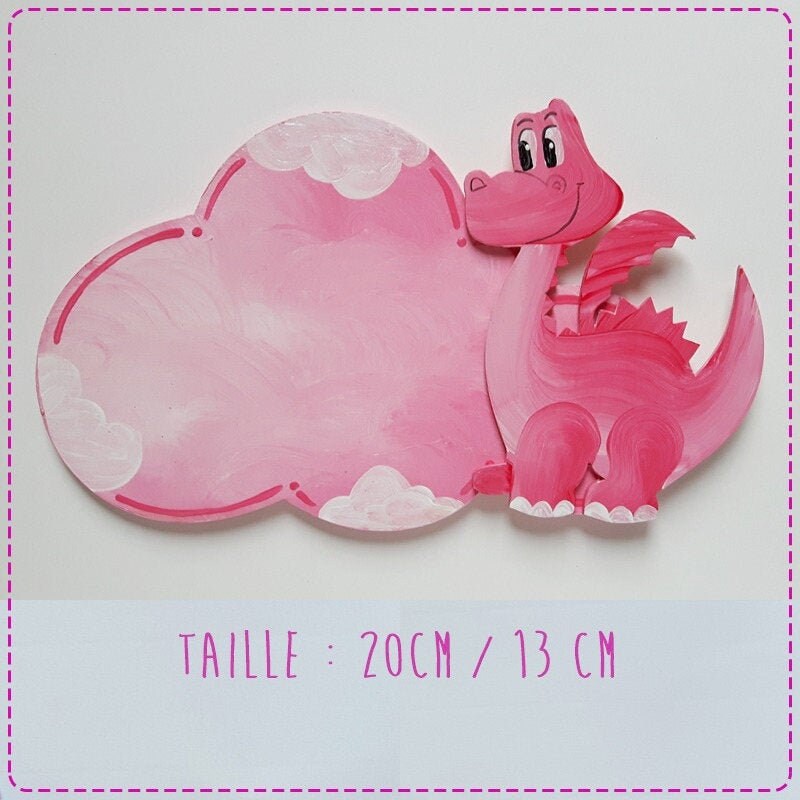 Plaque de Porte Dragon Rose en Bois à Personnaliser , Wooden Pink Door Plate To Customize