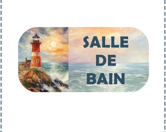 plaque de porte PHARE    "salle de bain" de 18 cm de  large ,plusieurs modèles de phares au choix  ,plaque en bois  plastifiée