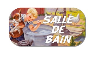 plaque de porte décorative  en bois    salle de bain style vintage/humour