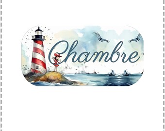 bedroom door plate lighthouse decor, self-adhesive plate, wooden door plate,