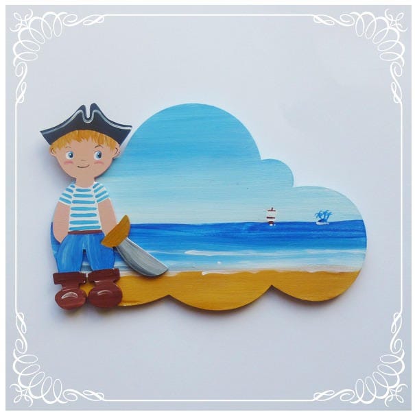 Plaque de Porte Petit Pirate en Bois à Personnaliser ;wooden Panda Door Plate To Customize
