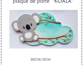 plaque de porte koala  en bois  à personnaliser ;Wooden koala door plate to customize