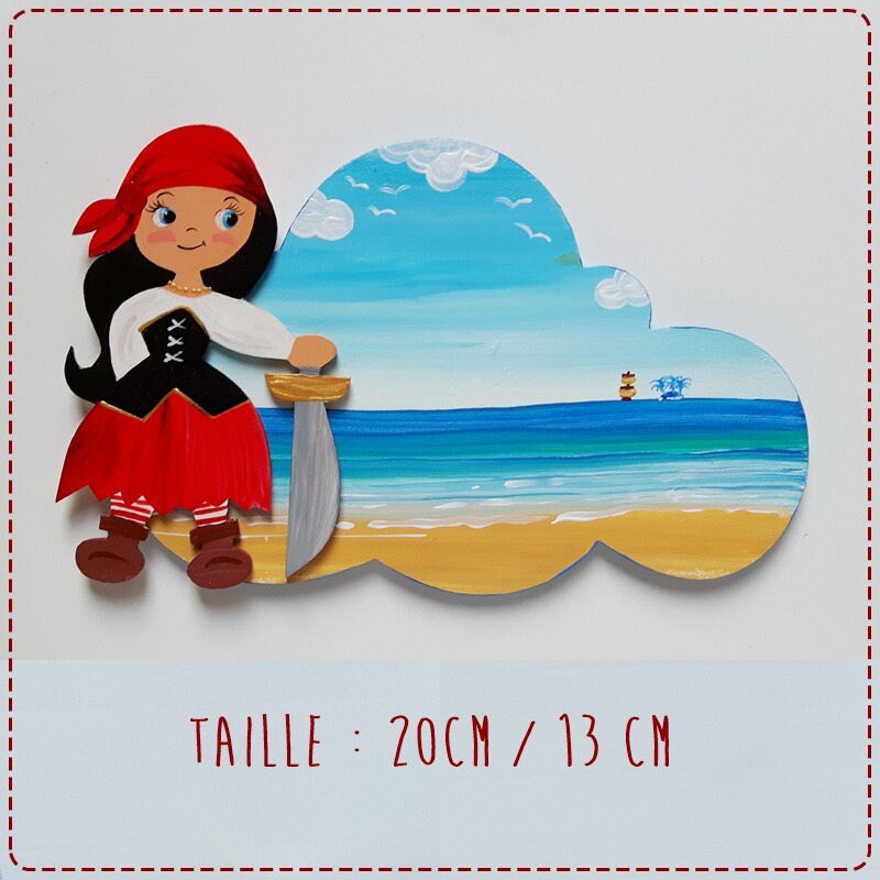 Plaque de Porte Pirate Fille en Bois à Personnaliser ;https//Www.alittlemarket.com/Boutique/Louisons