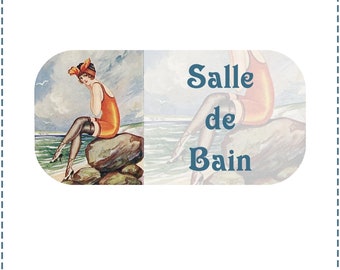 plaque de porte décorative  en bois pour la salle de bain style vintage