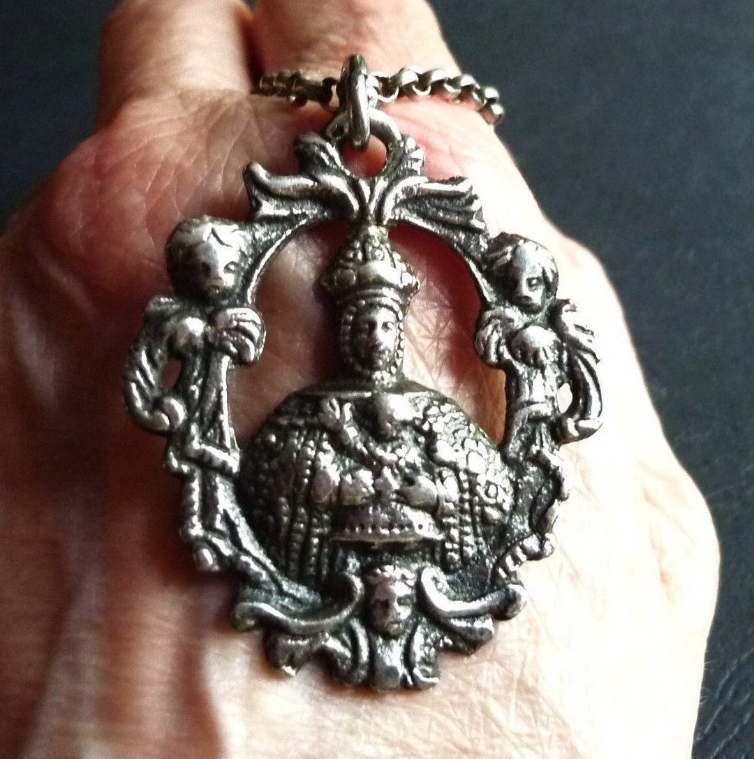 Antique Religious Jewelry Sterling Silver Medallion Necklace Etsy