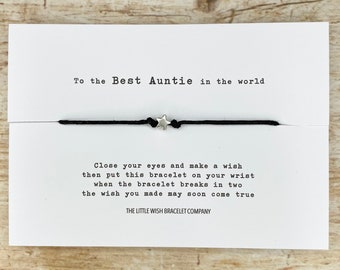 The Best AUNTIE in the World - Wish Bracelet Friendship, choose Aunt, Aunty or Auntie, Gift for her with custom bracelet option