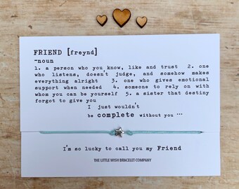 Friends cute noun ... Wish Card Friendship Bracelet, Support Small Gift with custom bracelet option