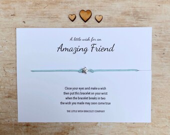 A little wish for an Amazing Friend with poem  ... Wish Card Friendship Bracelet, Support Small Gift custom bracelet option
