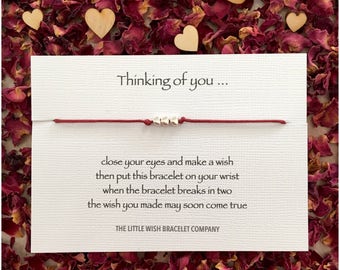 THINKING OF YOU Wish Bracelet, Gift, Party Favour, Handmade, Custom bracelet option