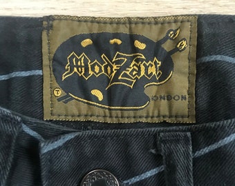 Vintage jaren '80 Modzart pin gestreepte zwarte en grijze punkbroek (voormalige Wonderworkshop) vintage maat 28