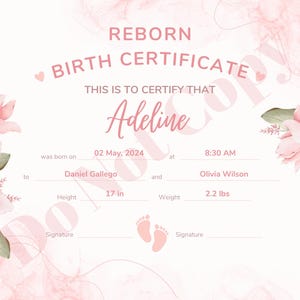 THUIS AFDRUKKEN Geboorteakte Reborn Baby ~ Aangepast voor je pop en familie