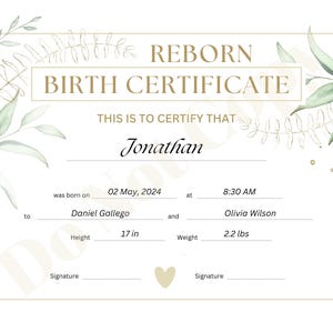THUIS AFDRUKKEN Geboorteakte Reborn Baby ~ Aangepast voor je pop en familie
