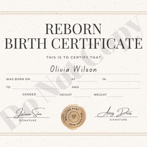THUIS AFDRUKKEN Geboorteakte Reborn Baby ~ Aangepast voor je pop en familie