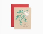 Pine Branch Happy Holidays Greeting Card