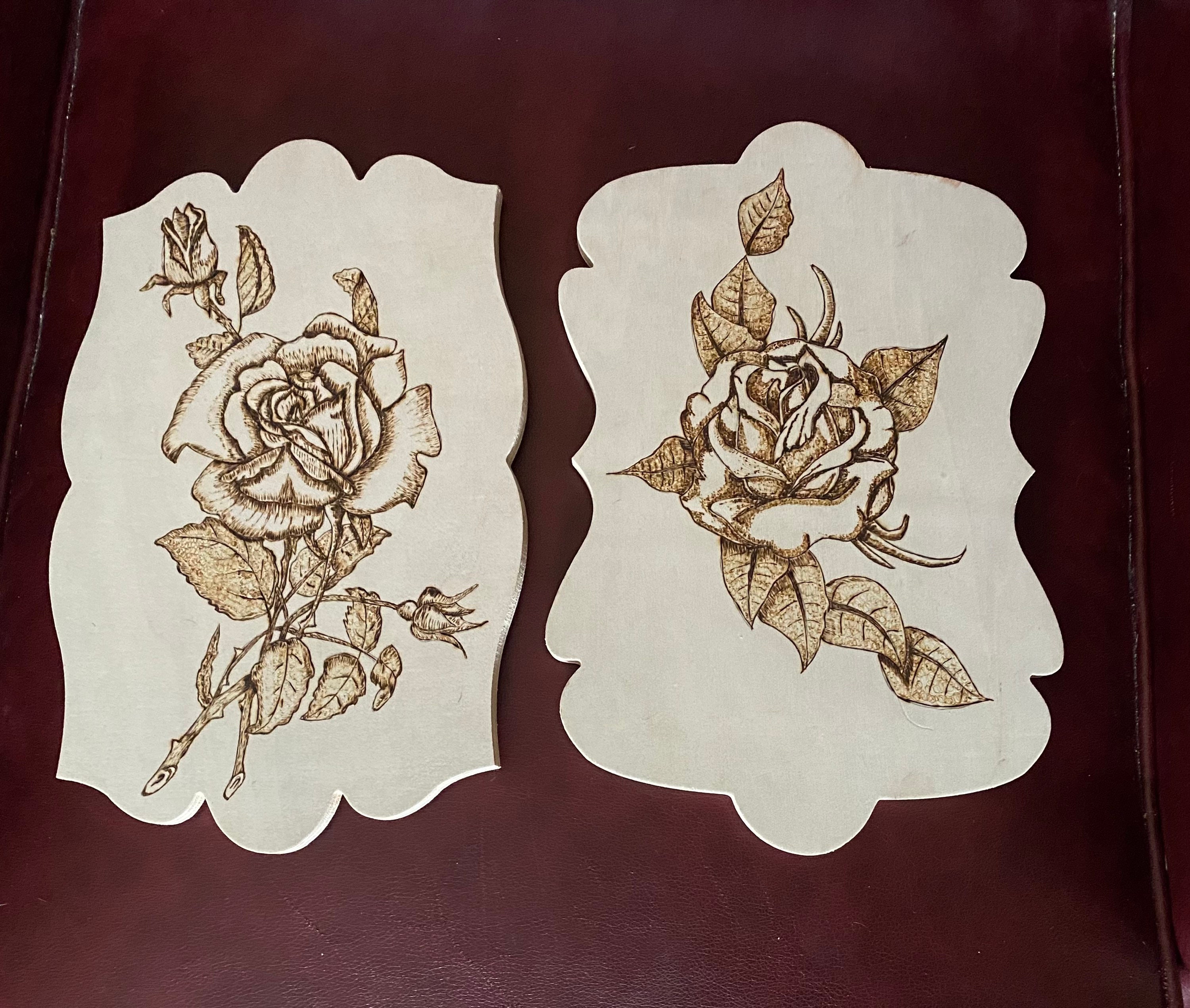Beautiful pair of wood burned roses wall hanging Etsy