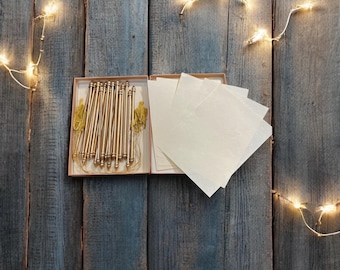 Handmade Ivory Silk Paper with Gold Scrolls and Tassels for that special occasion, Set of 10