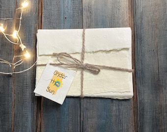 Handmade Recycled Cotton Paper White Envelope and Card, Set of 10, 5"x 7"