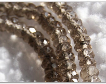 14" Smokey Quartz Faceted Rondelle Gemstone Beads Strand