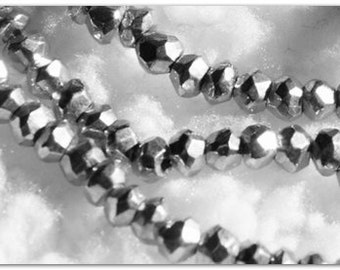 Pyrite Silver, faceted rondelle gemstone 3 mm beads strand, 13.5"
