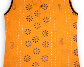 Beautiful handmade saffron yellow with block work tunic