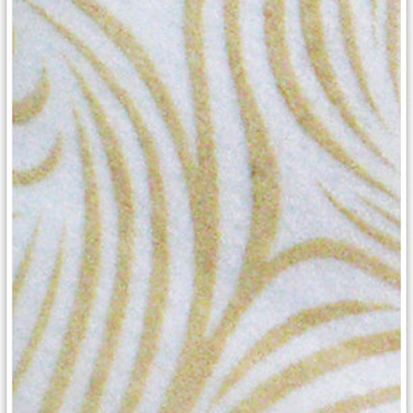 Non woven recycled paper white with antique gold swirl print, 22"x30" 90GSM