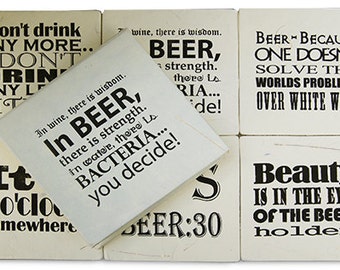 Funny sayings coaster set for the Beer and Wine, made with handmade recycled paper