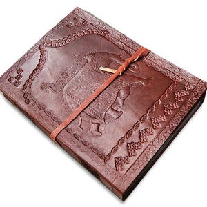 The Royal Elephant handmade leather journal diary/notebook/sketchbook with embossed design and handmade paper , 7&quot;x 5&quot;