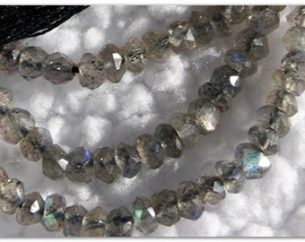 14" Labradorite, faceted rondelle gemstone beads strand