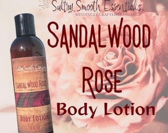 Sandalwood Rose Body Lotion - Jojoba + Avocado oils for all-day hydration, Exquisite Meditative Sensual Sandalwood + vintage rose