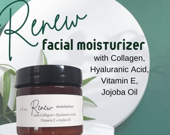 RENEW Facial Moisturizer with Collagen Peptides, Hyaluronic Acid,  Vitamin E, Jojoba Oil