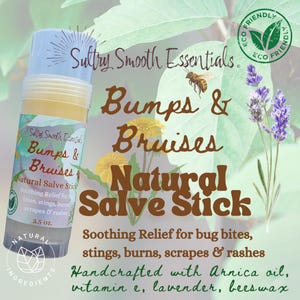 Bumps & Bruises Natural Salve Stick - Soothes bug bites, stings, rashes, Organic Beeswax, Arnica Oil, Calundula + Lavender, Avocado oil.