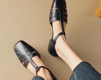 Black Woven Leather T-strap Mary Jane,Barefoot Sandals,Everyday Flats,Black Ballet Flats,Marry Janes Shoes,Black Shoes,Black Leather Shoes