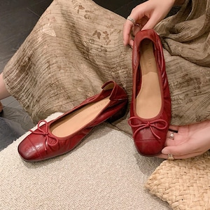 Red Bow Mary Jane,Everyday Flats,Red Ballet Flats,Marry Janes Shoes,Red Leather Shoes,Red Shoes,Minimalist Sandal,Women Leather Sandal,Shoes