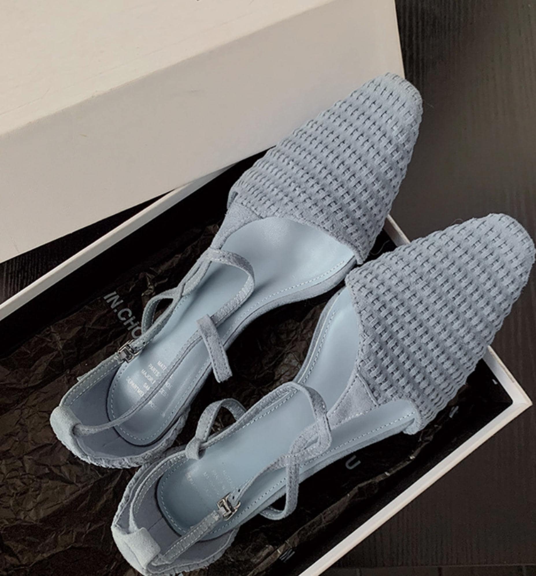 Hand-woven Blue Pointed High Heels,Blue Ballet Shoes,Shoes,Silver Shoes,Everyday Shoes,Sandals For Women,Leather Shoes Women,Women Shoes