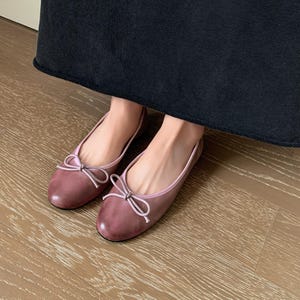 Handmade Purple Leather Ballet Flats,Woman Shoes,Everyday Shoes,Purple Marry Janes,Purple Leather Sandals For Women,Bow Marry Janes Shoes